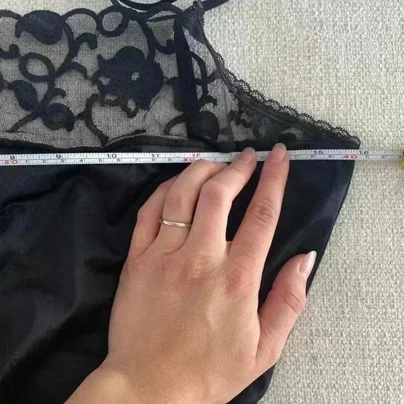 Vintage 70s 80s Lingerie Satin Sexy High Leg With Lace Black Size Medium M - Picture 11 of 11